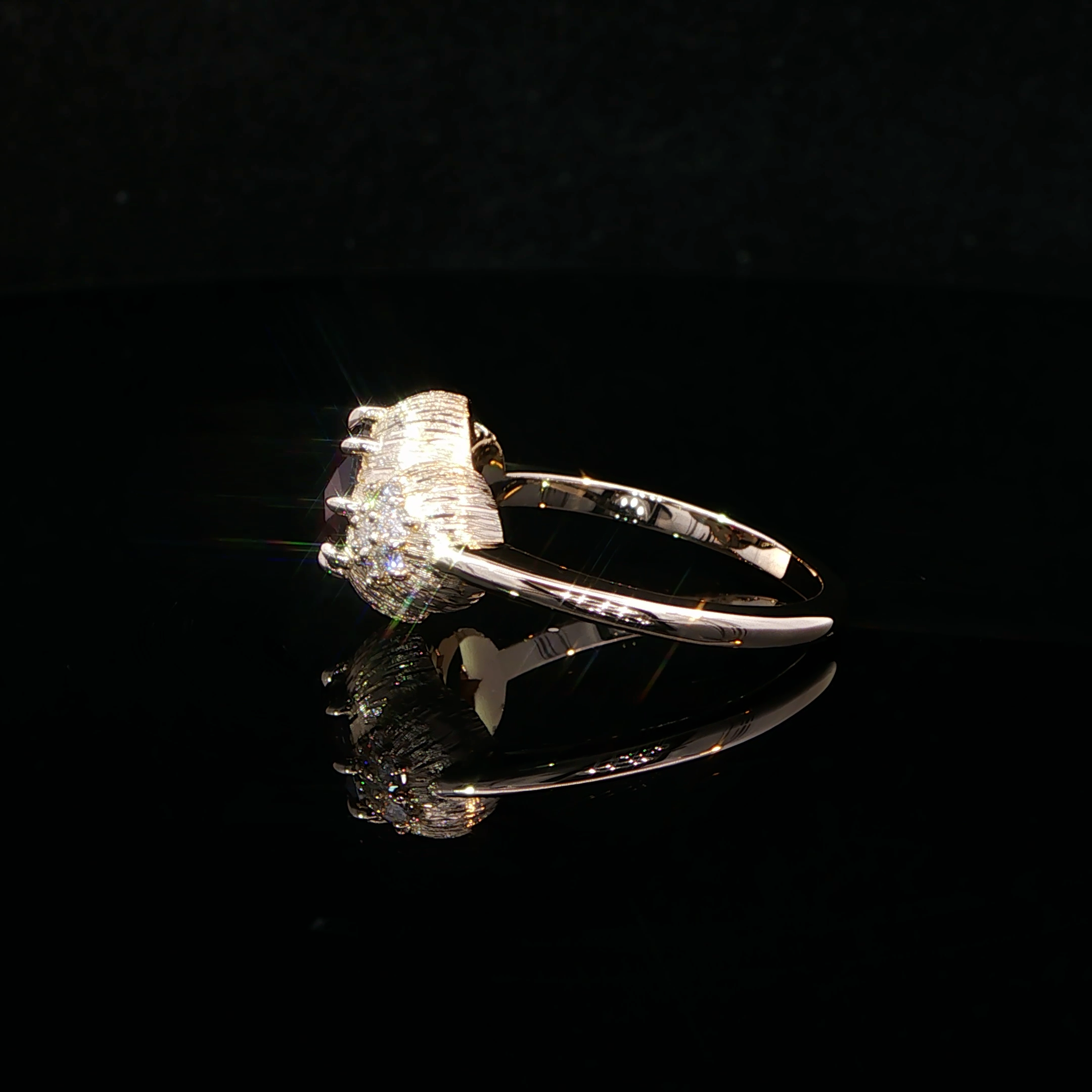 RUBY AND DIAMOND HAND ENGRAVED RING